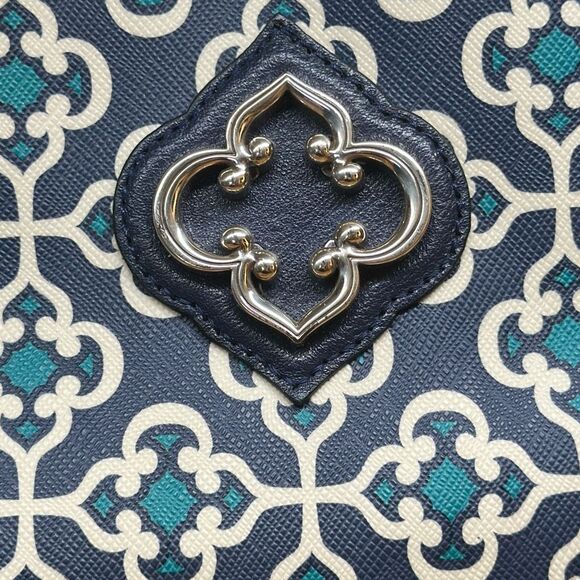 Brighton Renata Blue Medallion Tote Shoulder Bag Handbag Purse Coated Canvas - Picture 3 of 12